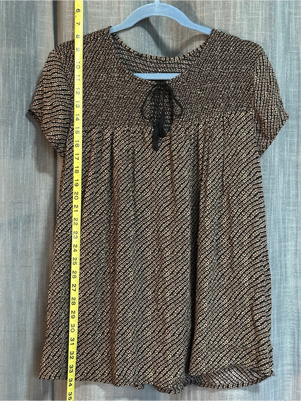Black and Cream Printed Tie-Neck Women’s Top